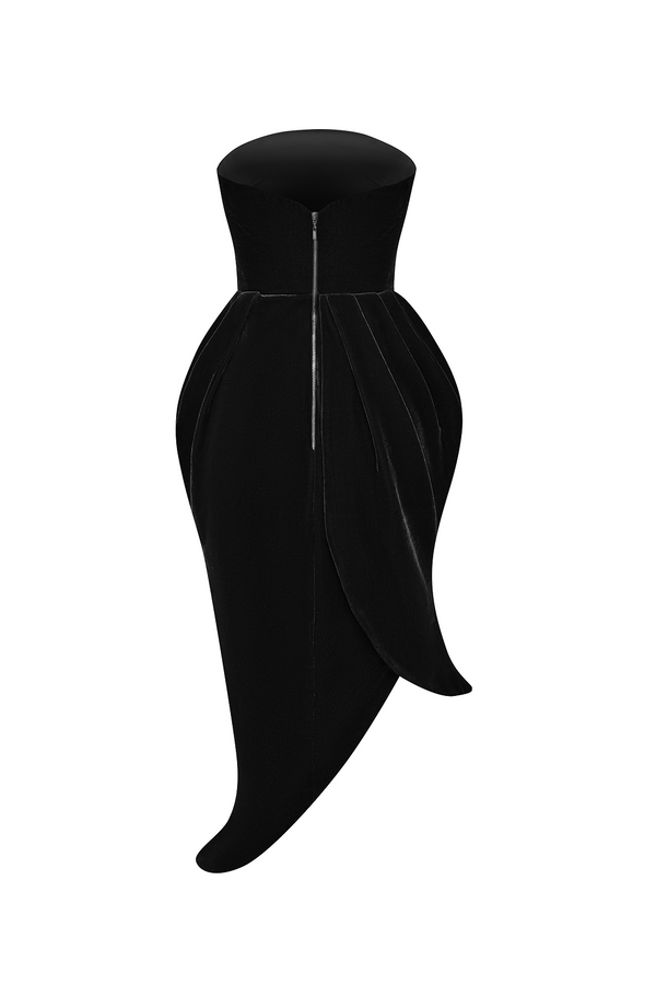 Rasario Asymmetrical Velvet Corset Midi Dress Black 017DD001 – RASARIO