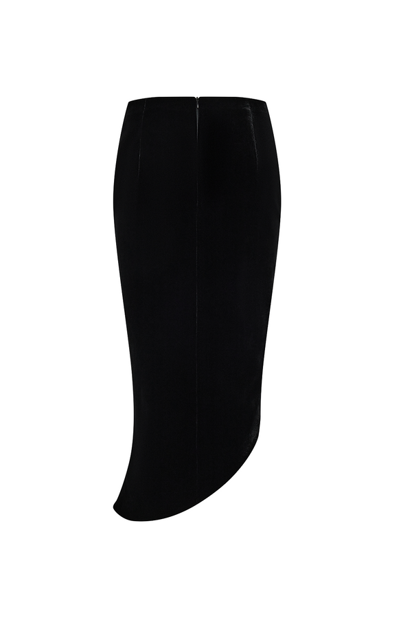 Rasario Asymmetrical Velvet Midi Skirt Black 009SD001 – RASARIO