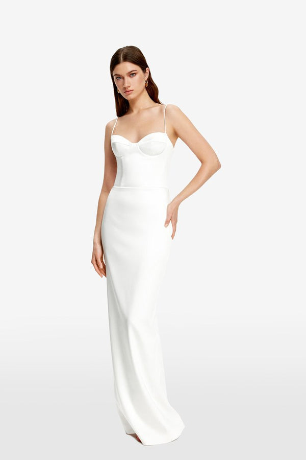 Rasario Bustier Satin Maxi Dress White S031X002 – RASARIO