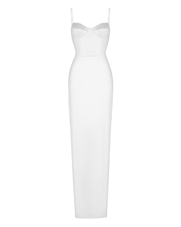 rasario Bustier satin maxi dress white S031X002 – RASARIO