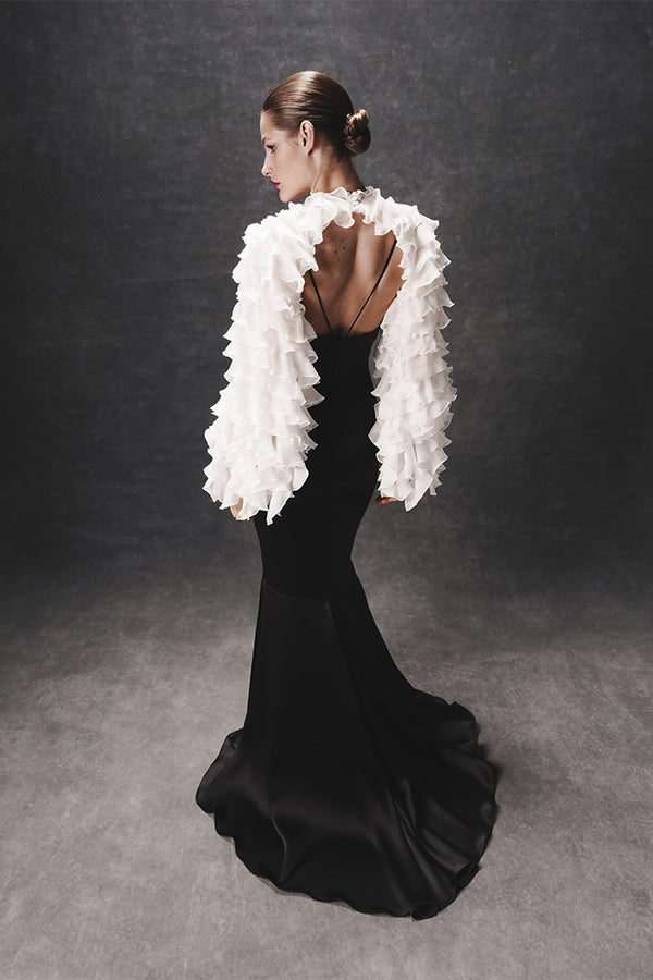 Rasario Chiffon Bolero With Flounces White 044BL002 – RASARIO