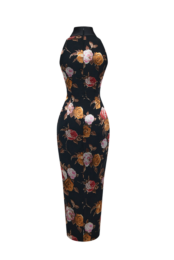 Rasario Chiffon-devoré And Satin Midi Dress Black/pink 033DD109 – RASARIO