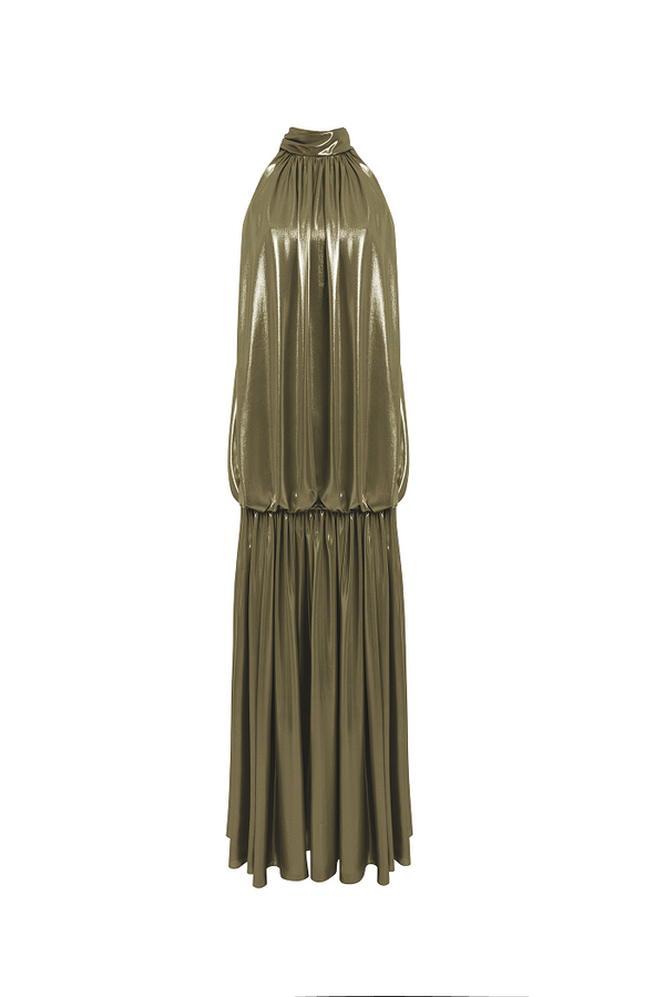 rasario Chiffon maxi dress with an open back olive 103DX078 – RASARIO
