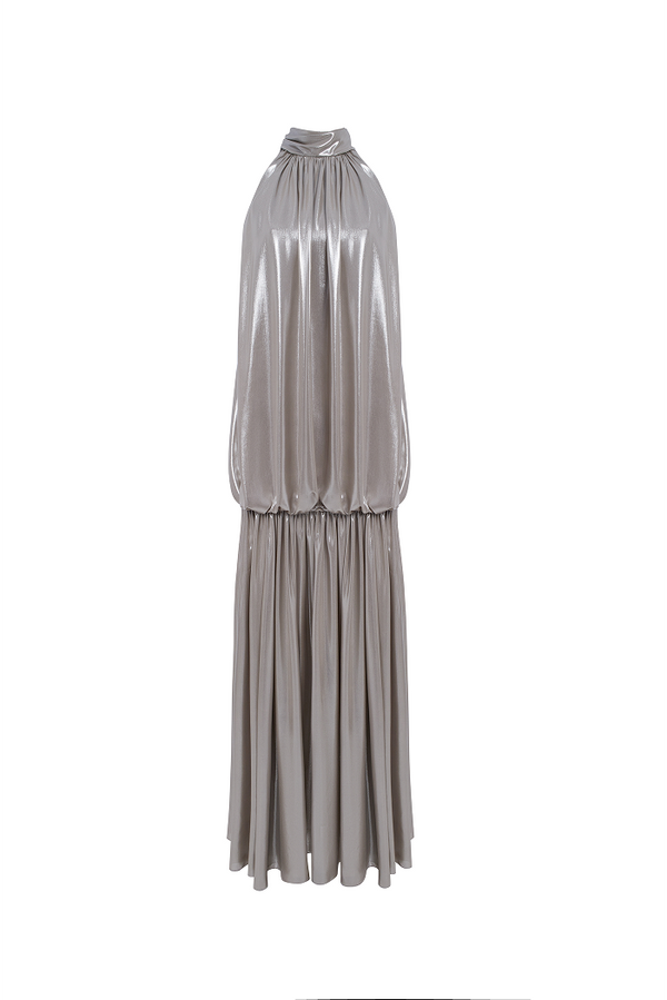 rasario Chiffon maxi dress with an open back silver 103DX011 – RASARIO