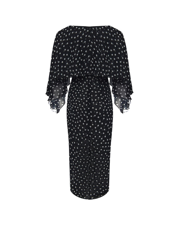 Rasario Chiffon Midi Dress With A Flower Black 006DD001 – RASARIO