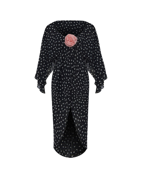 rasario Chiffon midi dress with a flower black 006DD001 – RASARIO