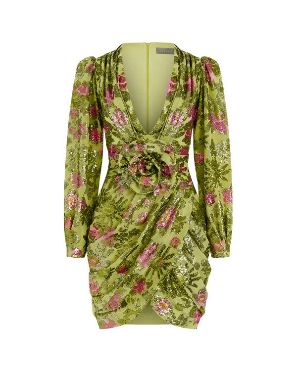 rasario Chiffon mini dress with sequins green 135DN008 – RASARIO