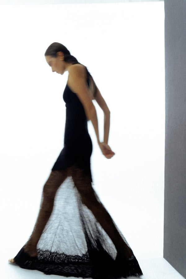 Rasario Crepe And Lace Maxi Dress Beige/black S067X560 – RASARIO