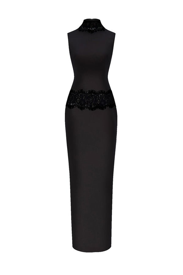 rasario Crepe and lace maxi dress black S092X010 – RASARIO