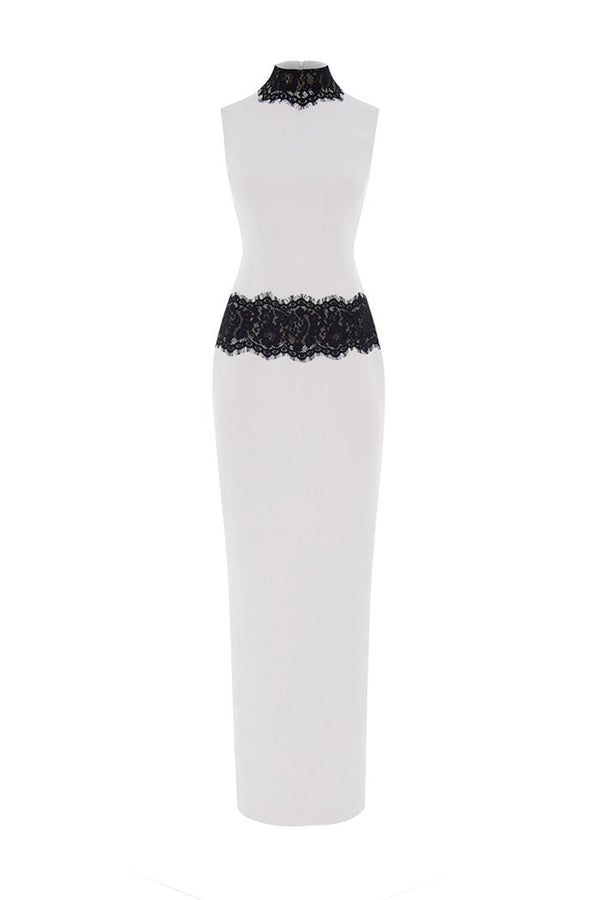 rasario Crepe and lace maxi dress white/black S092X010 – RASARIO