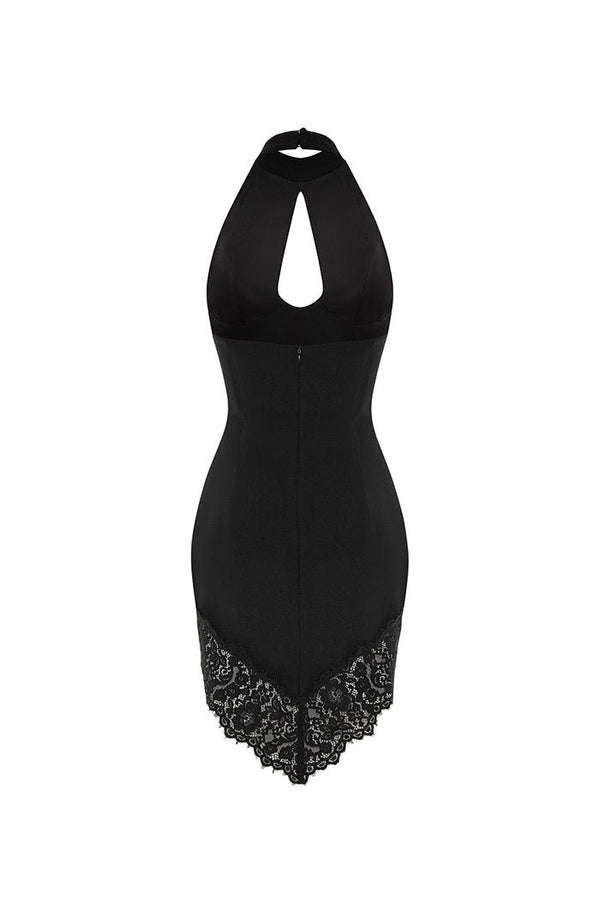 Rasario Crepe And Lace Mini Dress With A Cutout Black S079N010 – RASARIO