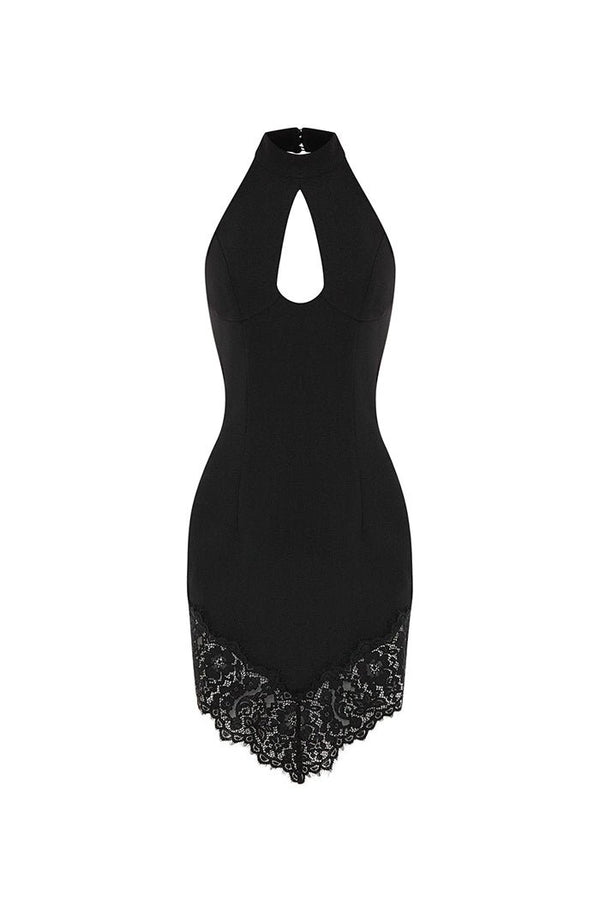 rasario Crepe and lace mini dress with a cutout black S079N010 – RASARIO