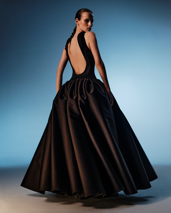 Rasario Crepe And Satin Maxi Dress With A Voluminous Skirt Red 062DX003 – RASARIO