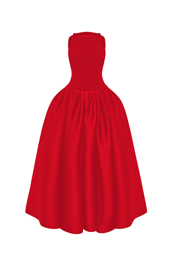 rasario Crepe and satin maxi dress with a voluminous skirt red 062DX003 – RASARIO