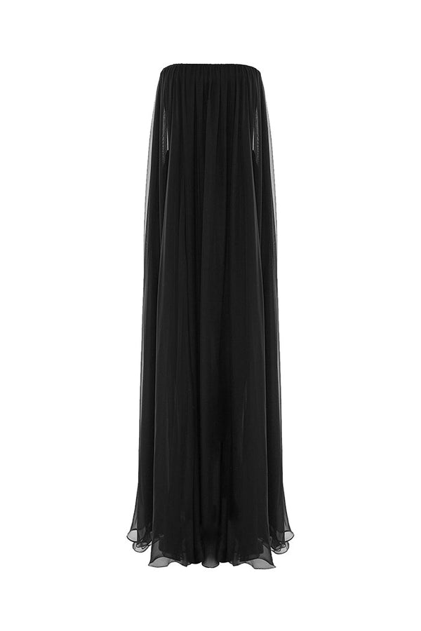 rasario Crepe and silk chiffon corset gown black S094G010 – RASARIO