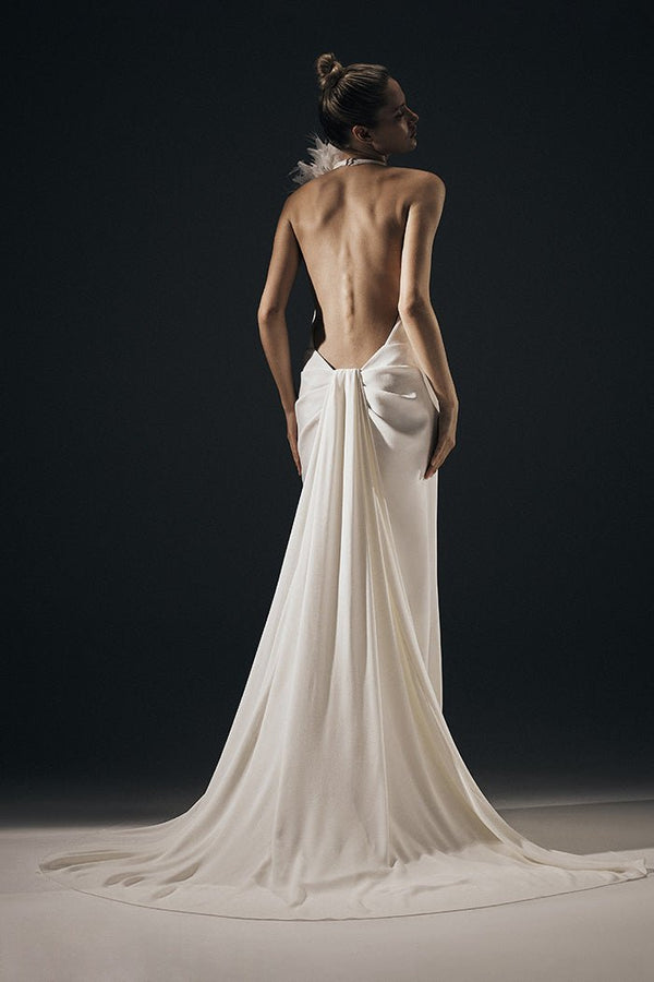 Rasario Crepe Maxi Dress With An Opened Back B006G020 – RASARIO