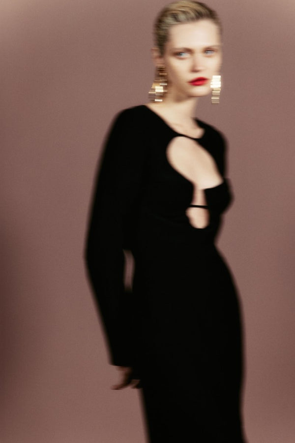 Rasario Crepe Maxi Dress With Cutouts Black 050DX001 – RASARIO