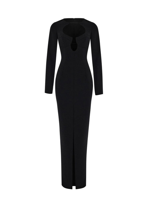 rasario Crepe maxi dress with cutouts black 050DX001 – RASARIO