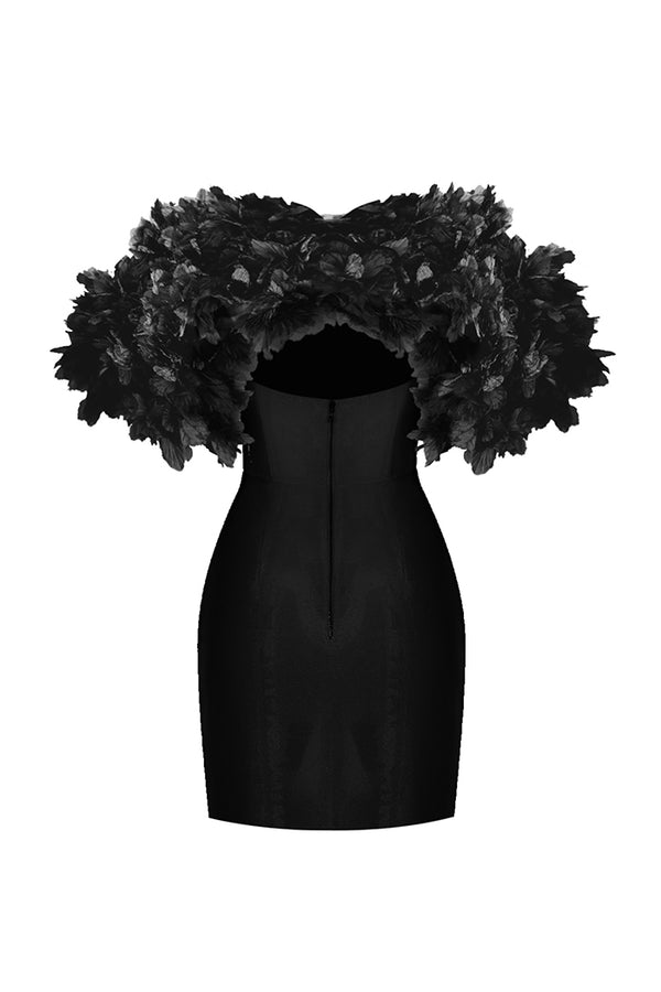 Rasario Crepe Mini Dress With Floral Trim Black 075DN001 – RASARIO