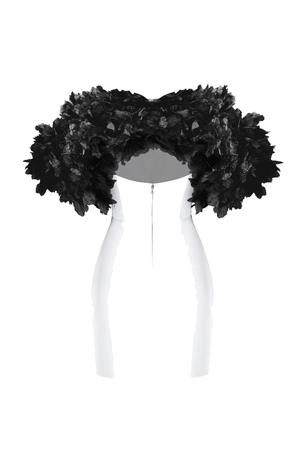 Rasario Crepe Mini Dress With Floral Trim White/black 075DN021 – RASARIO