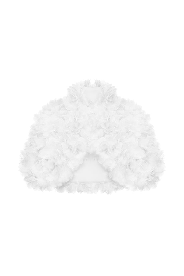 rasario Cropped bolero with a floral trim white 065BL002 – RASARIO