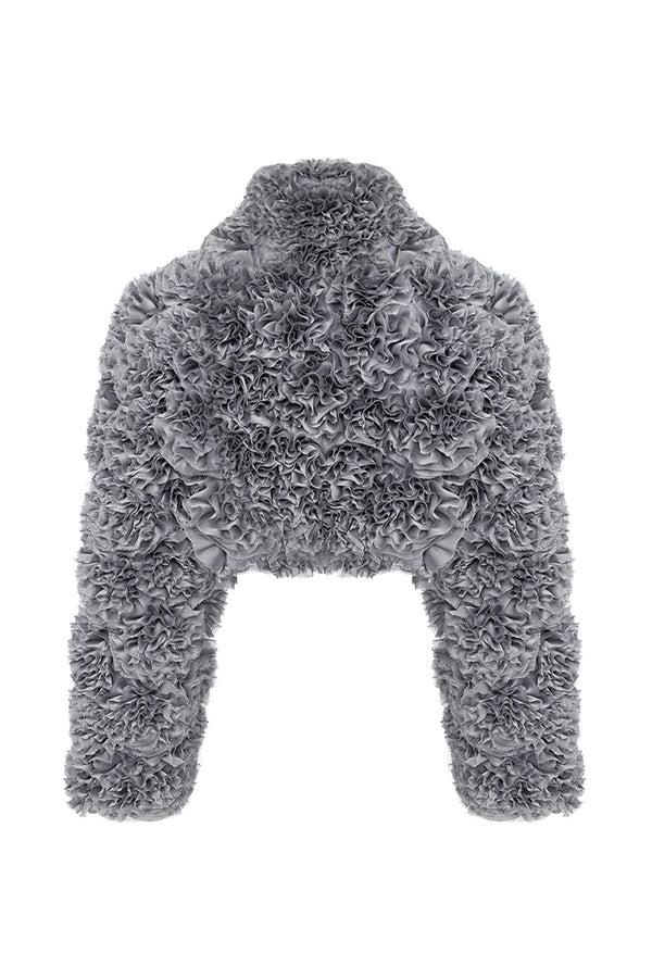 Rasario Cropped Chiffon Jacket With Ruffles Grey 014BZ020 – RASARIO
