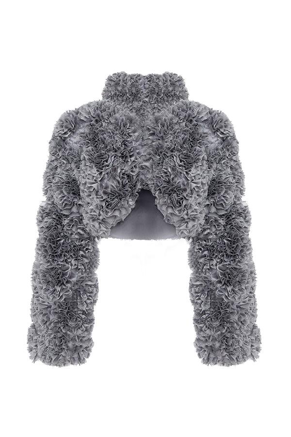 rasario Cropped chiffon jacket with ruffles grey 014BZ020 – RASARIO