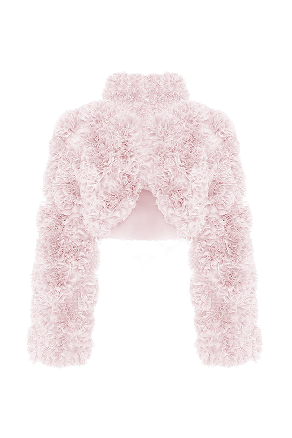 rasario Cropped chiffon jacket with ruffles light pink 014BZ029 – RASARIO