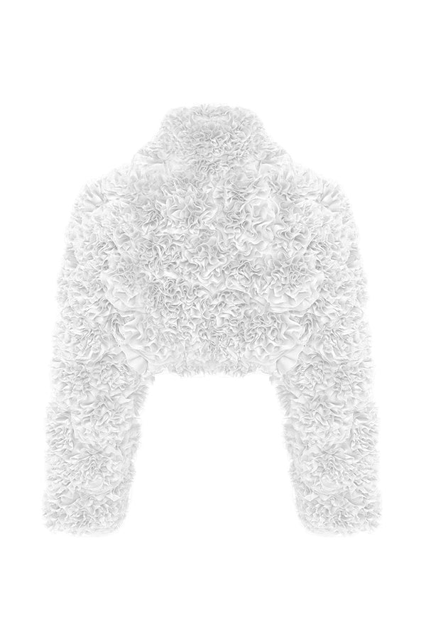Rasario Cropped Chiffon Jacket With Ruffles White 014BZ002 – RASARIO