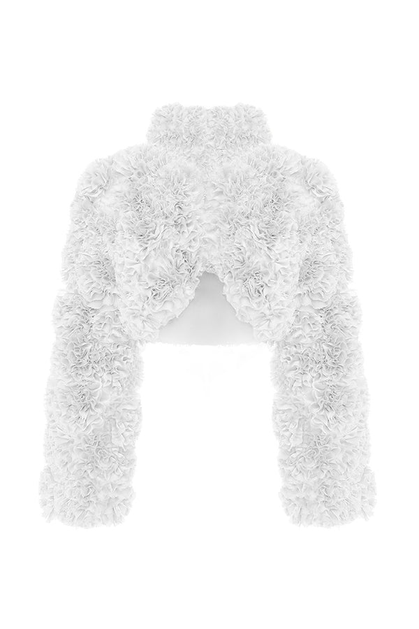 rasario Cropped chiffon jacket with ruffles white 014BZ002 – RASARIO