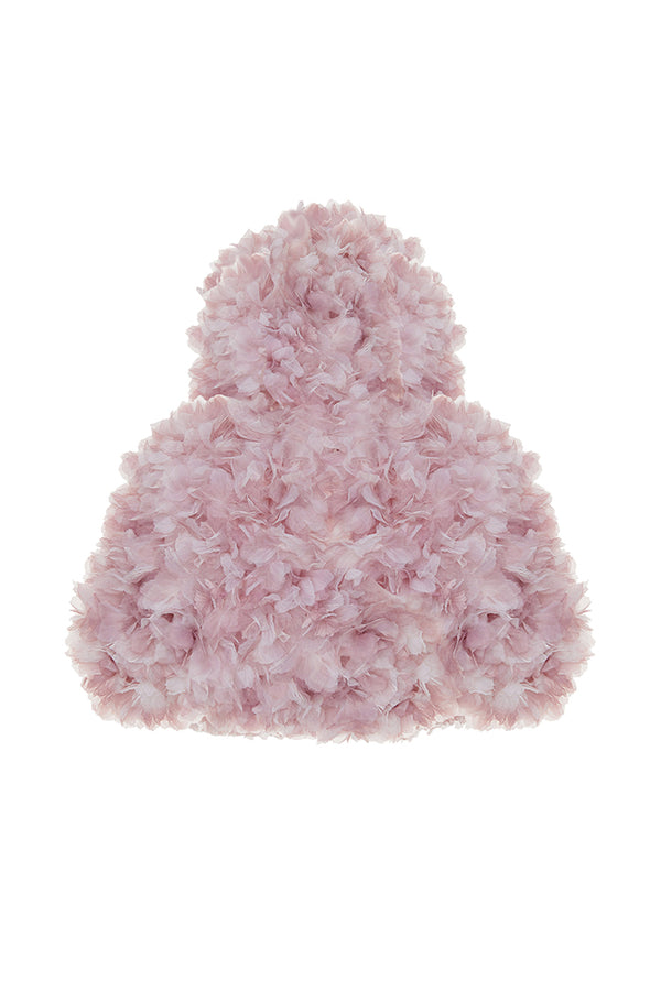 Rasario Cropped Hooded Cape With A Floral Trim Light Pink 060BL029 – RASARIO