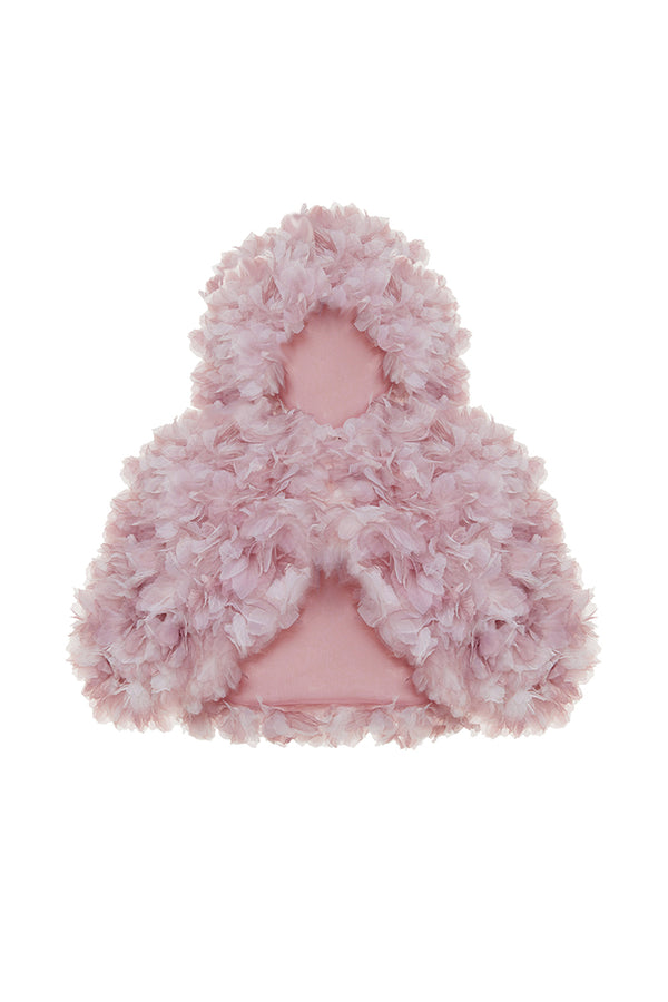 rasario Cropped hooded cape with a floral trim light pink 060BL029 – RASARIO