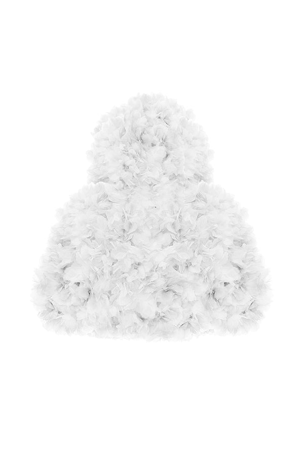 Rasario Cropped Hooded Cape With A Floral Trim White 060BL002 – RASARIO