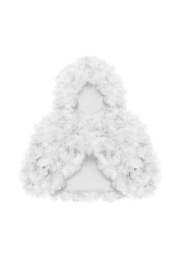 rasario Cropped hooded cape with a floral trim white 060BL002 – RASARIO