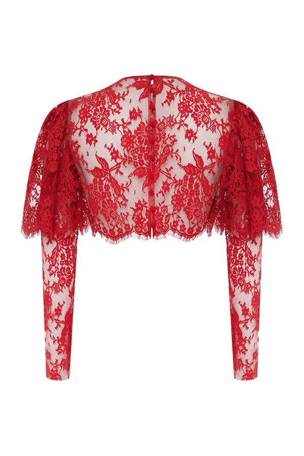 Rasario Cropped Lace Top With Sleeves Red 048TP003 – RASARIO