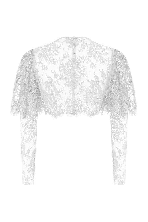 Rasario Cropped Lace Top With Sleeves White 048TP002 – RASARIO