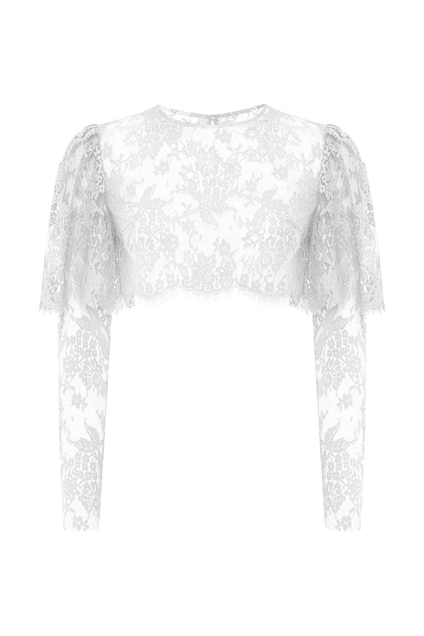rasario Cropped lace top with sleeves white 048TP002 – RASARIO