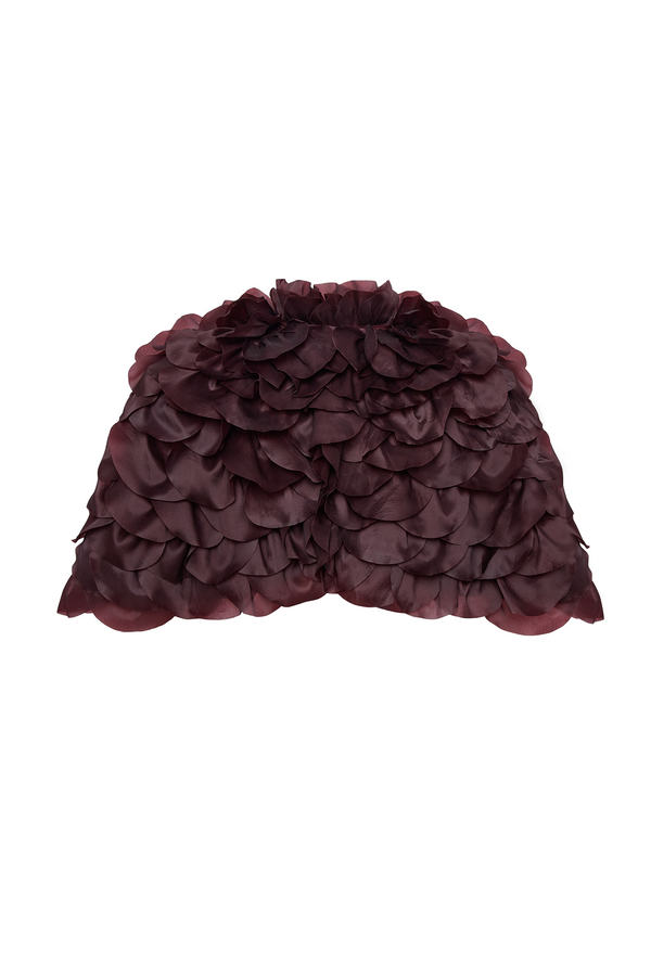 Rasario Cropped Silk Organza Cape With An Oversized Flower Burgundy 002CP013 – RASARIO