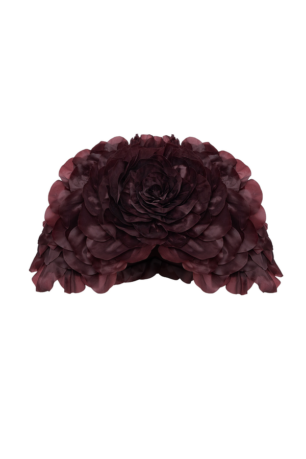 rasario Cropped silk organza cape with an oversized flower burgundy 002CP013 – RASARIO