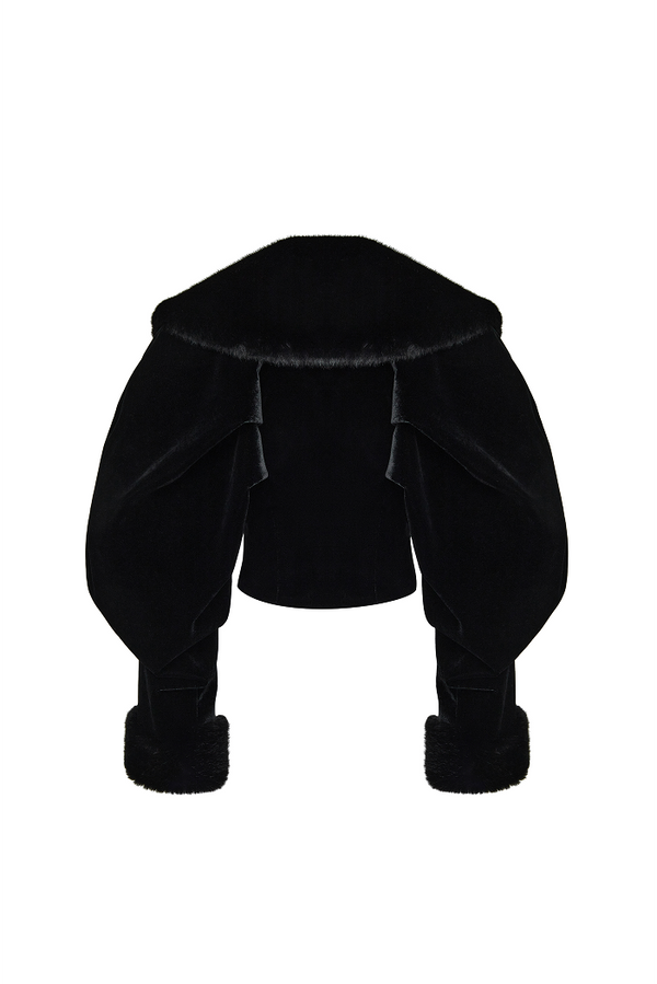 Rasario Cropped Velvet Coat With Faux Fur Inserts Black 003CT001 – RASARIO
