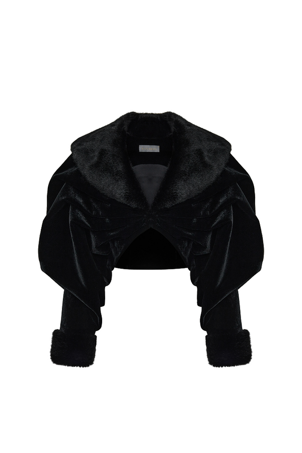 rasario Cropped velvet coat with faux fur inserts black 003CT001 – RASARIO rasario Cropped velvet coat with faux fur inserts black 003CT001 – RASARIO