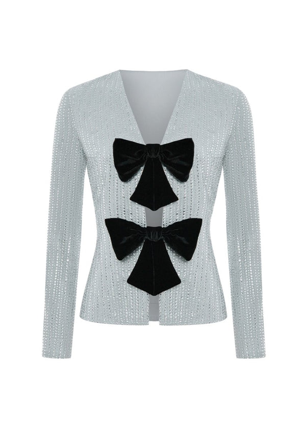 rasario Crystal-embellished chiffon blazer with bows grey 083BZ020 – RASARIO