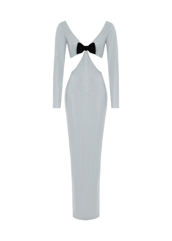 rasario Crystal-embellished chiffon maxi dress with cutouts grey 062DX020 – RASARIO