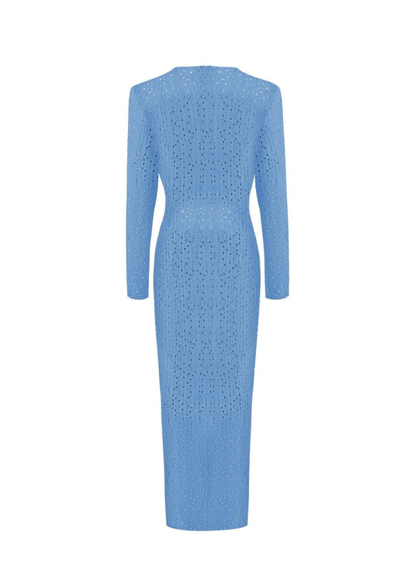 Rasario Crystal-embellished Chiffon Midi Dress Blue 079DD006 – RASARIO