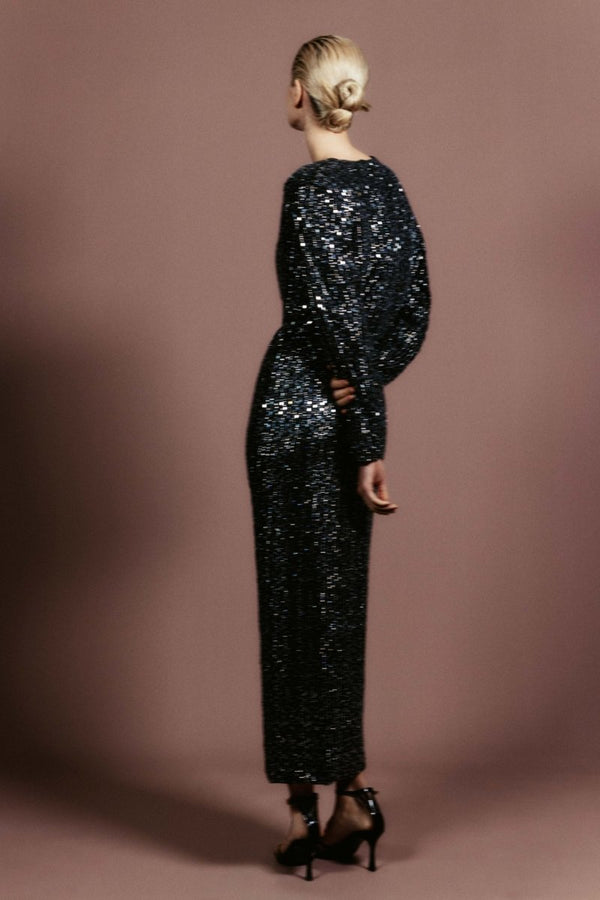 Rasario Crystal-embellished Chiffon Midi Dress Blue 079DD006 – RASARIO