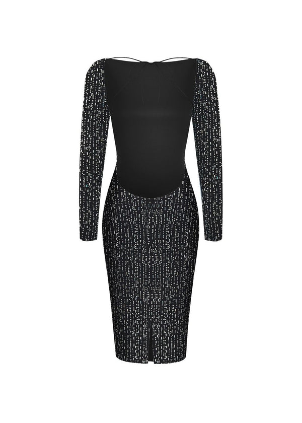 Rasario Crystal-embellished Chiffon Midi Dress With An Opened Back Black 078DD001 – RASARIO