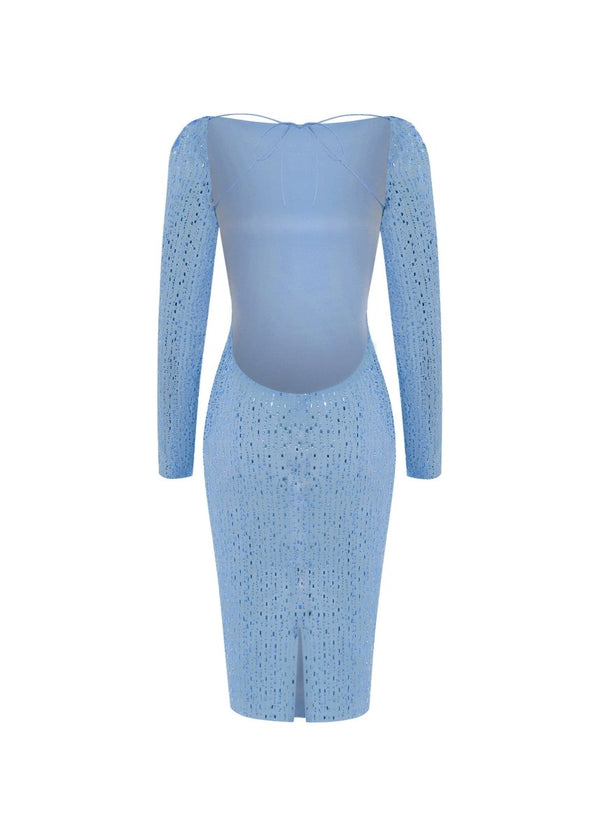 Rasario Crystal-embellished Chiffon Midi Dress With An Opened Back Blue 078DD007 – RASARIO