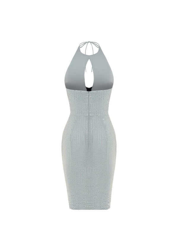 Rasario Crystal-embellished Chiffon Mini Dress With A Bow Grey 077DN020 – RASARIO