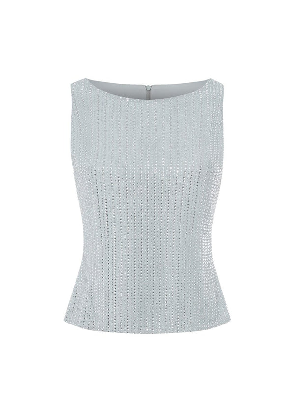 rasario Crystal-embellished chiffon top grey 080TP020 – RASARIO