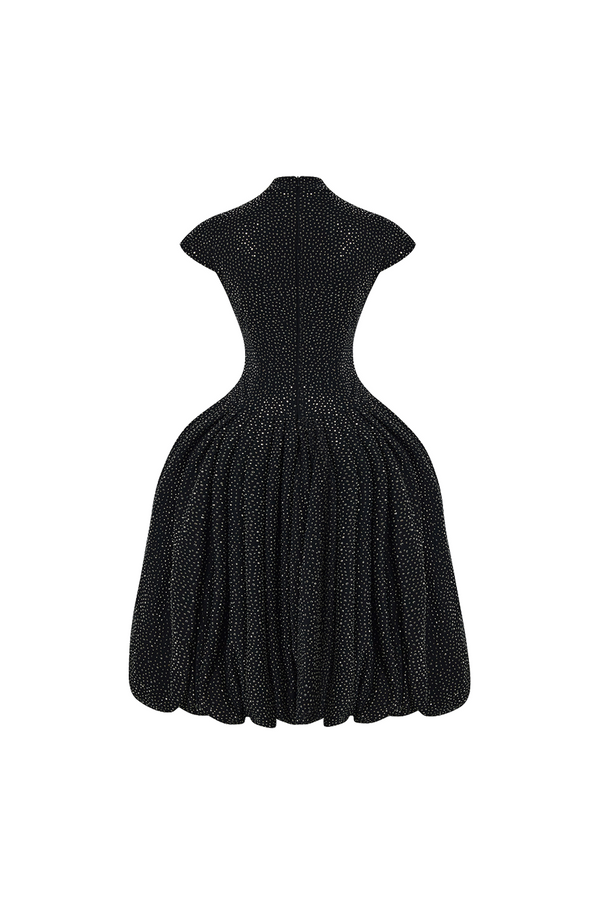 Rasario Crystal-embellished Mesh Midi Dress With A Voluminous Skirt Black 101DD001 – RASARIO